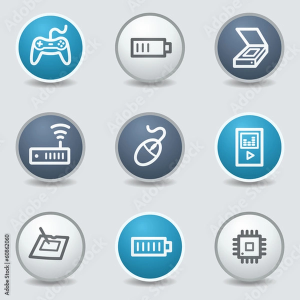 Fototapeta Electronics web icons, circle blue buttons