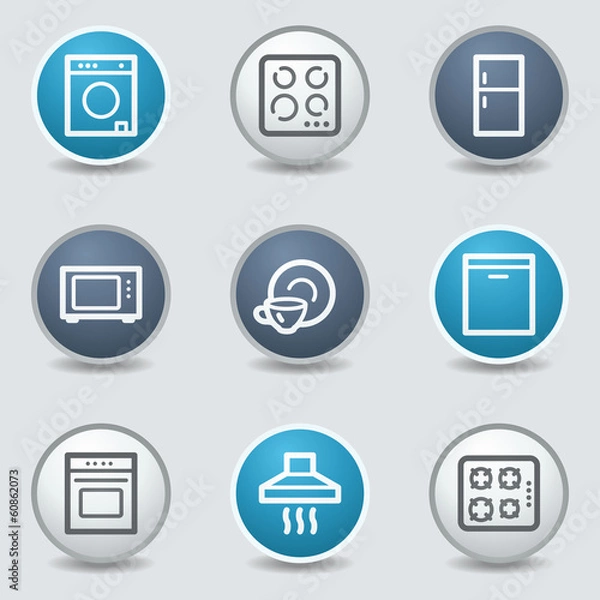 Fototapeta Home appliances web icons, circle blue buttons