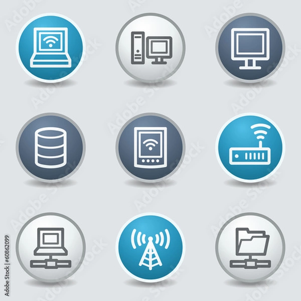Fototapeta Network web icons, circle blue buttons