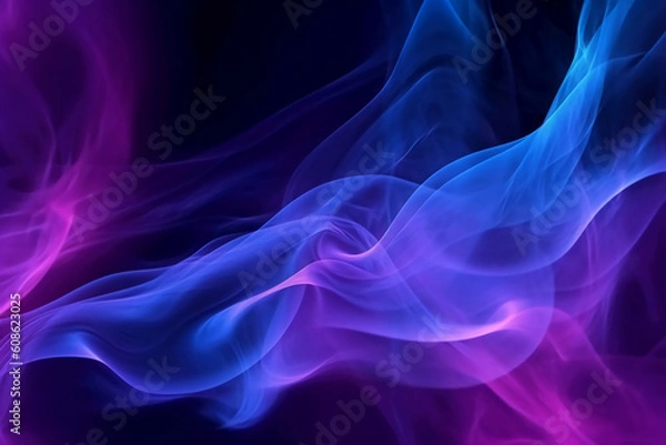 Fototapeta Abstract black and dark purple background and blue aura. AI generative