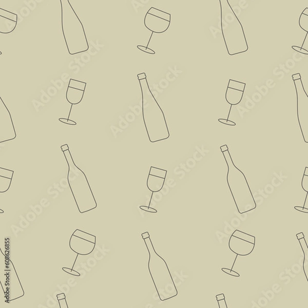 Fototapeta Pattern with wine glasses and bottle. Wine concept. Weekends and chill concept.