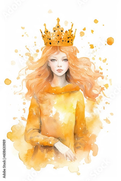 Fototapeta gold yellow queen watercolor clipart cute isolate white background