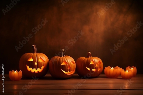 Fototapeta The porch of the house with steps decorated to halloween. Generative AI. 