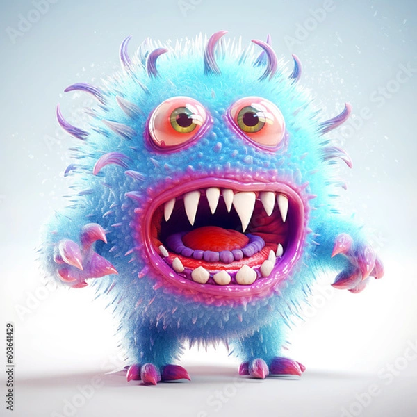 Fototapeta monster, funny cartoon isolated on white background, blue-red. Generative AI