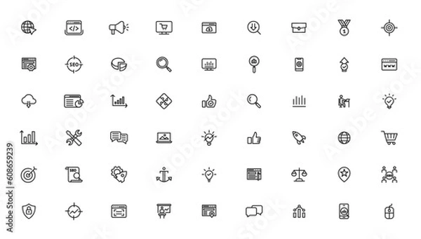 Fototapeta Search Engine Optimization and web development. Thin line web icon collection