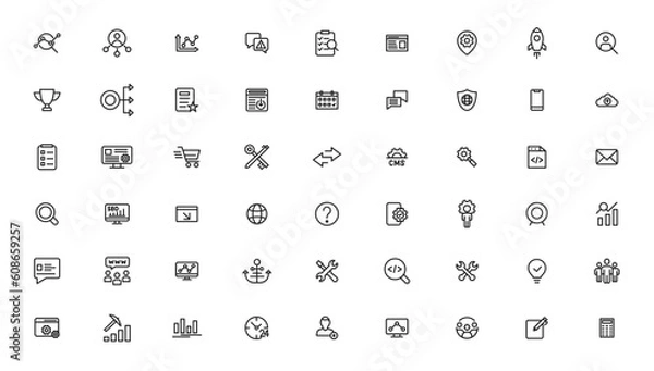 Fototapeta Search Engine Optimization and web development. Thin line web icon collection