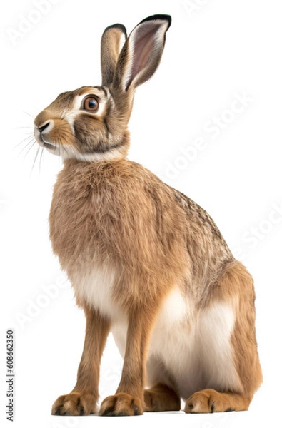Fototapeta Hare isolated on the transparent background PNG. AI generative.