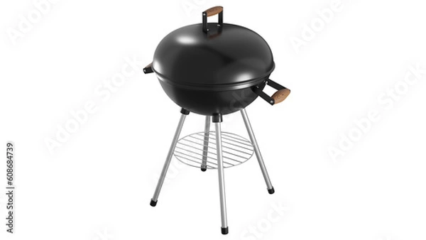 Fototapeta Black barbecue grill with lid isolated on white and transparent background. Grill concept. 3D render