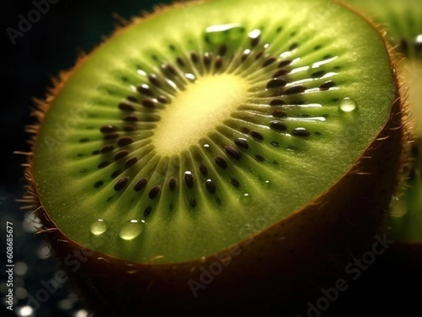 Obraz close-up of a cut open Kiwi Fruit, generative ai