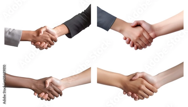 Fototapeta men and women, business men and business women shake hands on a transparent background, Generative AI