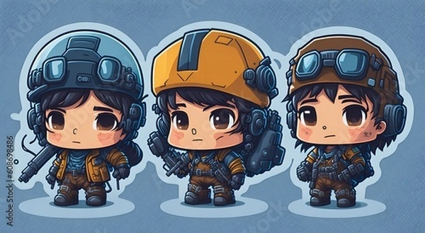 Obraz Chibi engineers stickers