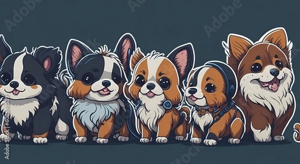 Obraz Chibi dogs stickers
