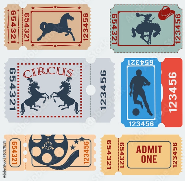 Fototapeta Set: tickets admit one in different styles.