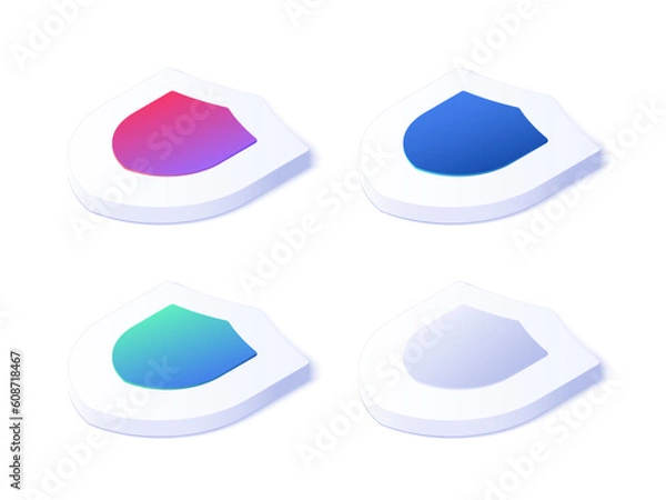 Fototapeta Shield icon illustration in isometric vector design. Protect or safe symbol top view. Safety, defense or quality guarantee sign. Strong and secure metaphor emblem.