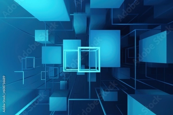 Obraz an abstract blue background with squares and rectangles, generative AI