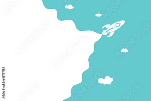 Obraz Rocket soaring into space. Rocket travel opens the background behind itself. space journey,  tours, cruises, rocket base advertising, trip abroad on vacation, and space routes vector illustration