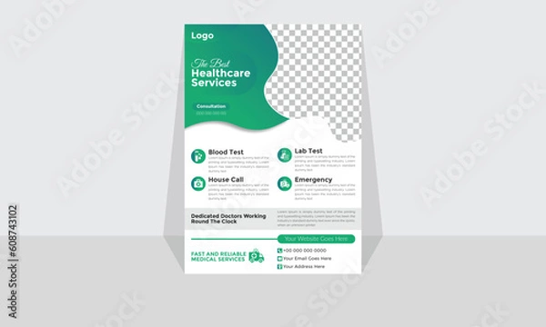 Fototapeta Modern Corporate and Creative Flyer Design Template Vertical Name Flyer Simple and Clean Green White and Black Business Flyer Vector Illustration Colorful Gradient Flyer Design Brochure Medical Flyer