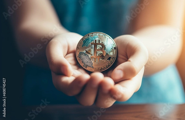 Fototapeta Uniting the World Through Digital Currencies: An Emblematic Depiction of Bitcoin and Cryptocurrencies as the Modern Connectors of People across Geographical and Socioeconomic Boundaries