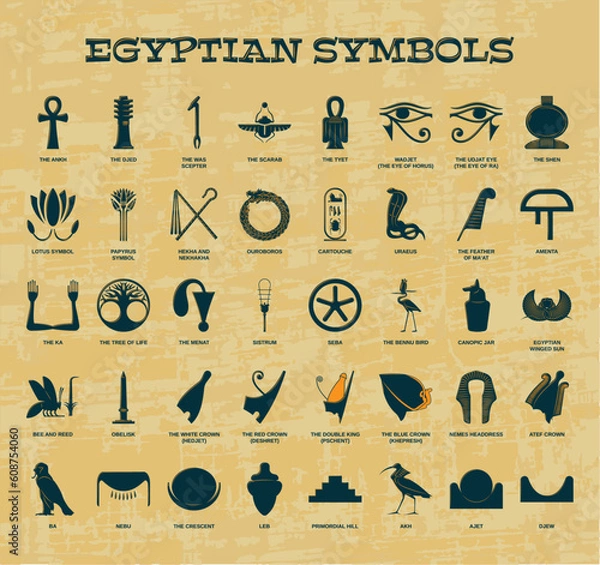Fototapeta set of most popular egiptian symbols on textured background