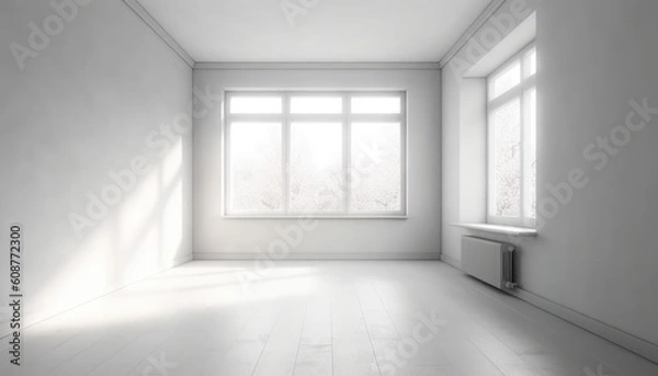 Fototapeta Window shadow, window in room, light reflecting from window, white room. Generative AI