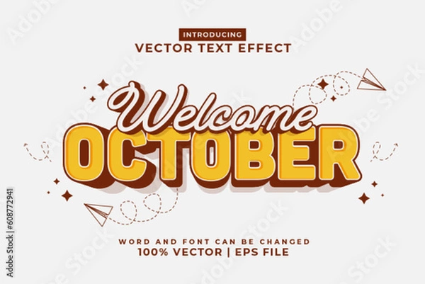 Fototapeta Editable text effect Welcome October 3d Cartoon template style premium vector