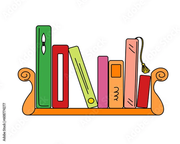 Fototapeta Neat bookshelf with various colorful books doodle
