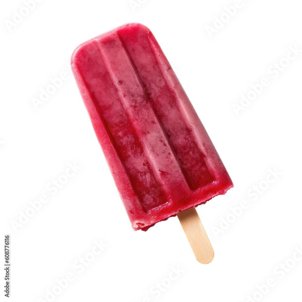 Obraz a Raspberry cream popsicle, fresh fruit, delightful treat, cold and sweet, frozen treat, Food-themed, cutout, isolated, photorealistic illustrations in a PNG. Generative AI