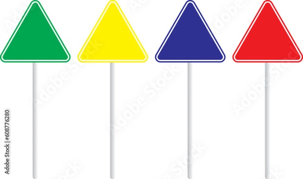 Fototapeta Triangle traffic sign with 4 different colors on white base
