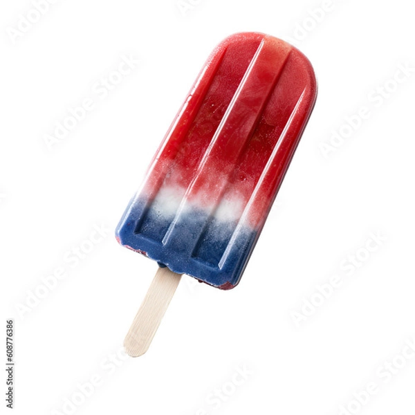 Obraz a red, white, and blue popsicle, all-American, 4th of July delightful treat, cold and sweet, frozen treat, Food-themed, cutout, isolated, photorealistic illustrations in a PNG. Generative AI