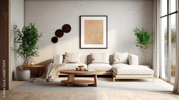 Obraz Modern Interior Design with Mockup Frame Poster, 3D Render, 3D Illustration