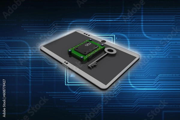 Fototapeta 3d rendering microchips in mobile phone