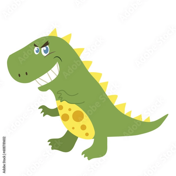 Fototapeta Clipart cute Tyrannosaurus or T-rex dino on a white background. Funny cartoon dinosaur isolated on white background for packing paper, fabric, postcard, clothing, printable game card. Vector file.