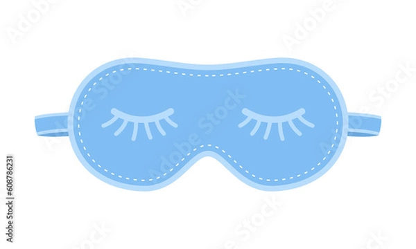 Fototapeta Blue sleep mask with closed eyes pattern isolated on white background. Flat vector illustration