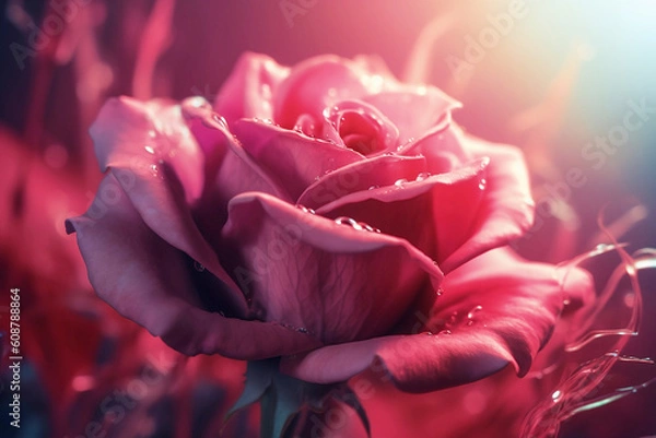 Obraz translucent red rose in dew drops close up