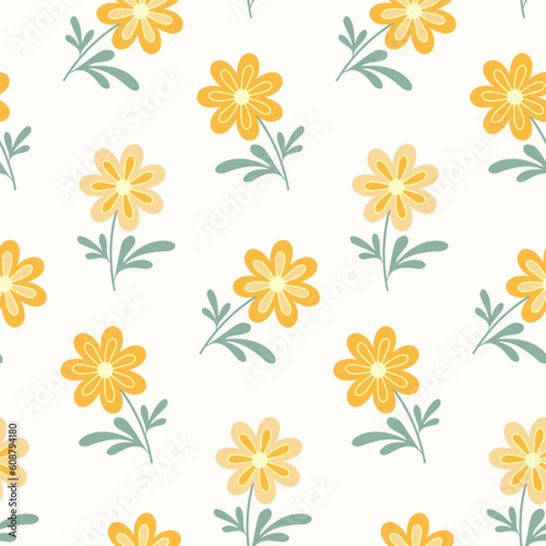Fototapeta  Seamless pattern of hand drawn wild doodle flowers on isolated background. Design for mother’s day, Easter, springtime, summertime celebration, scrapbooking, textile, home decor, paper craft.