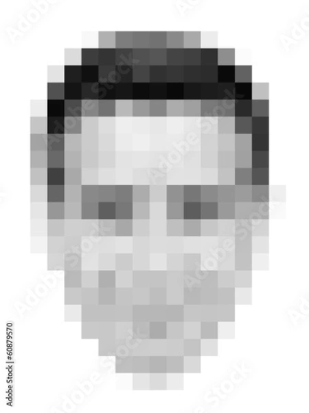 Fototapeta Verpixeltes, männliches Gesicht von vorne, Vektor, schwarz/weiß