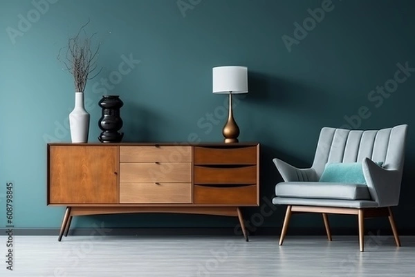 Fototapeta nterior of living room with sofa, modern home. Generative AI Technology