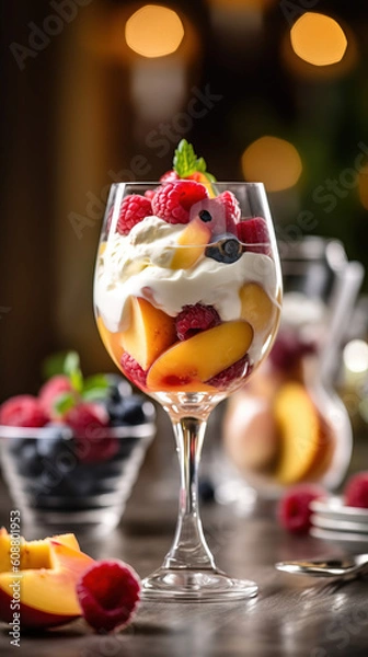 Fototapeta Ice cream dessert with fruits created with genertive AI.