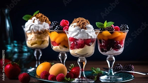 Fototapeta Ice cream dessert with fruits created with genertive AI.