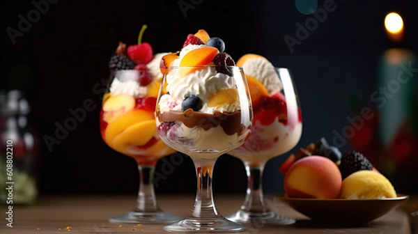 Fototapeta Ice cream dessert with fruits created with genertive AI.