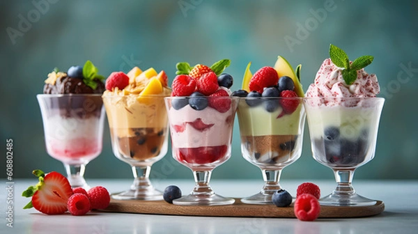 Fototapeta Ice cream dessert with fruits created with genertive AI.