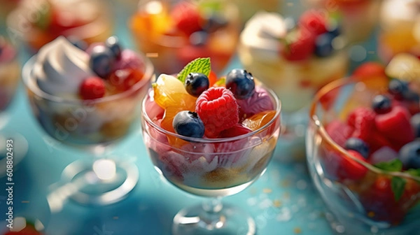 Fototapeta Ice cream dessert with fruits created with genertive AI.