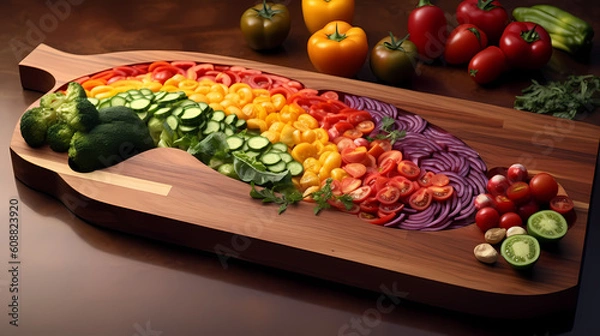 Obraz Fruit and vegetables on a chopping board