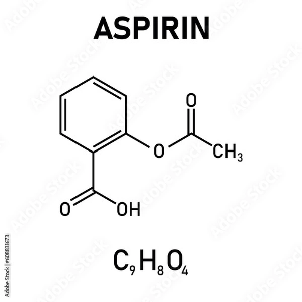 Fototapeta Chemical structure of Aspirin or Acetylsalicylic acid (C9H8O4). Chemical resources for teachers and students. Vector illustration
