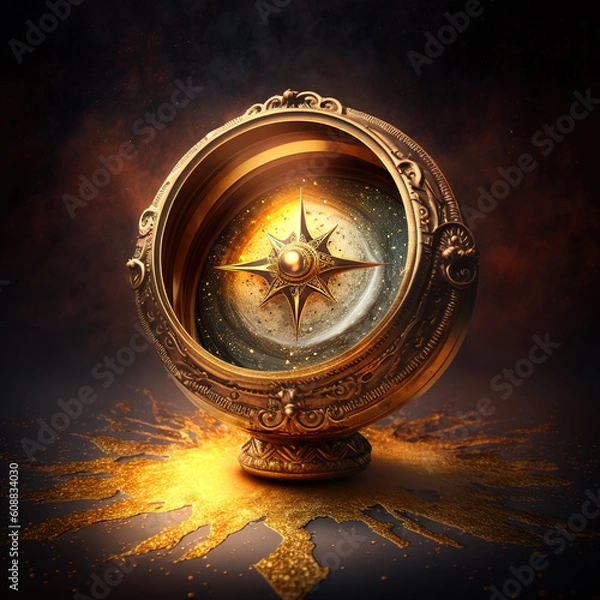 Fototapeta golden futuristic compass, generative ai technology