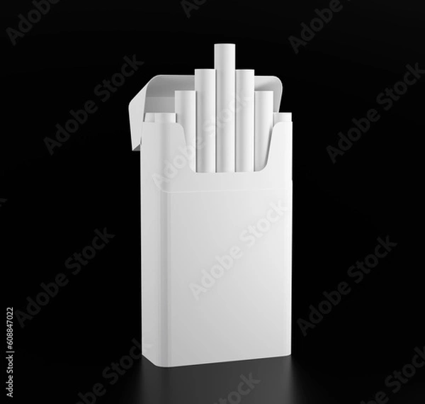 Fototapeta 3d render mockup opened pack of cigarettes isolated on a black background