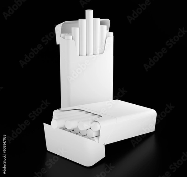 Fototapeta 3d render mockup opened pack of cigarettes isolated on a black background
