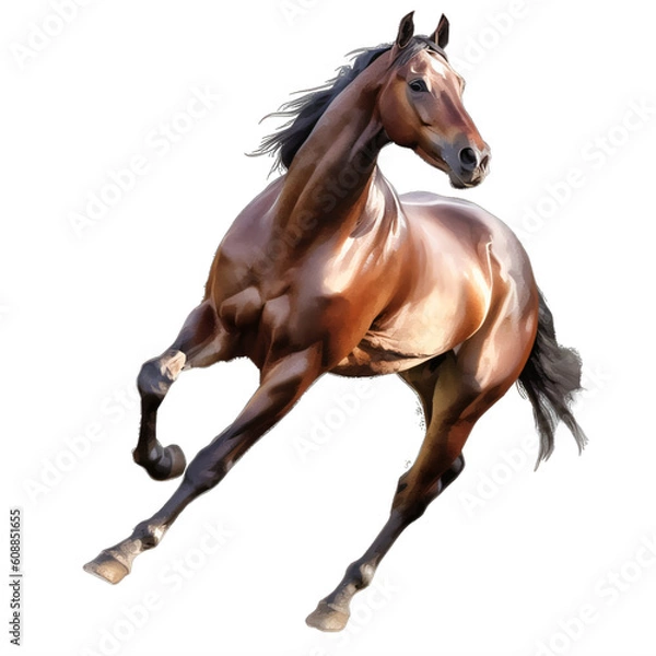 Fototapeta A brown horse is galloping on a transparent background png isolated Generative Ai