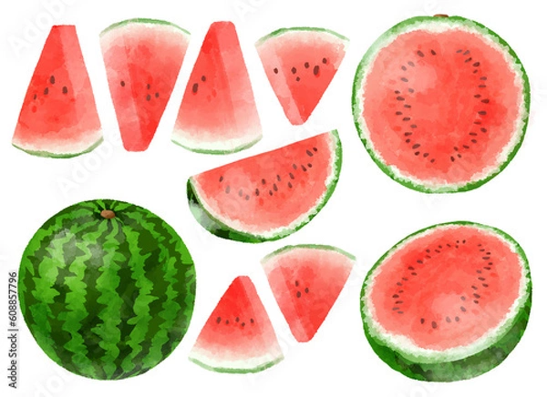 Obraz 手描き水彩風のスイカのイラスト