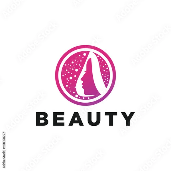 Obraz Beautiful woman fashion logo. Pink Abstract vector template linear style on white background